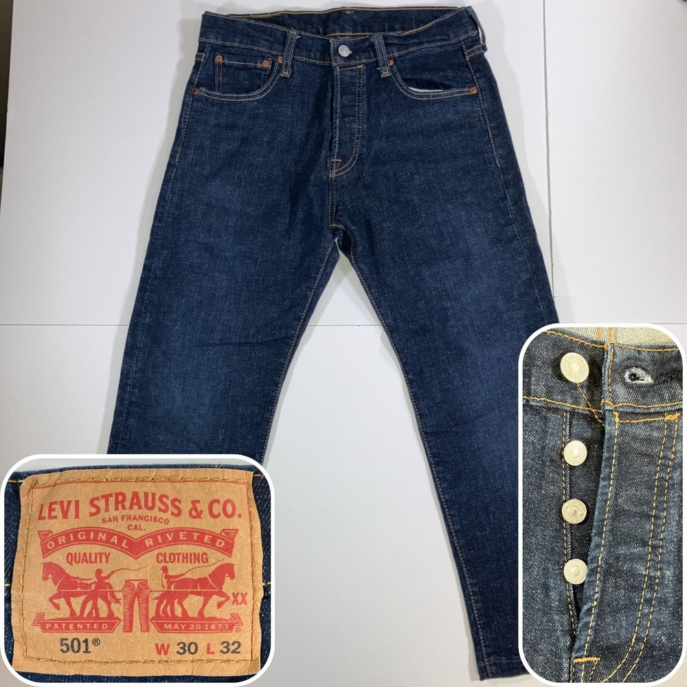 Levi's 501 Jeans Men's 30x26 Indigo Blue Button Fly Straight Leg Altered Hem